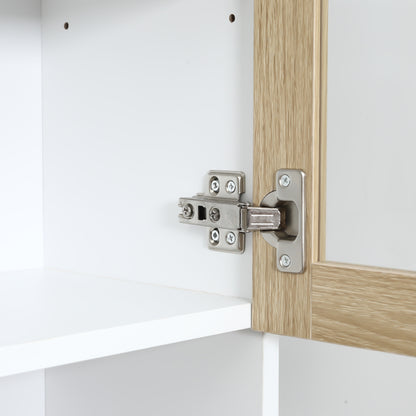 High Kitchen Buffet Kitchen Cabinet Multistorage 4 Glass Doors Showcase White Wood with Sliding Drawer Shelf Grand Plateau in White Oak Appearance