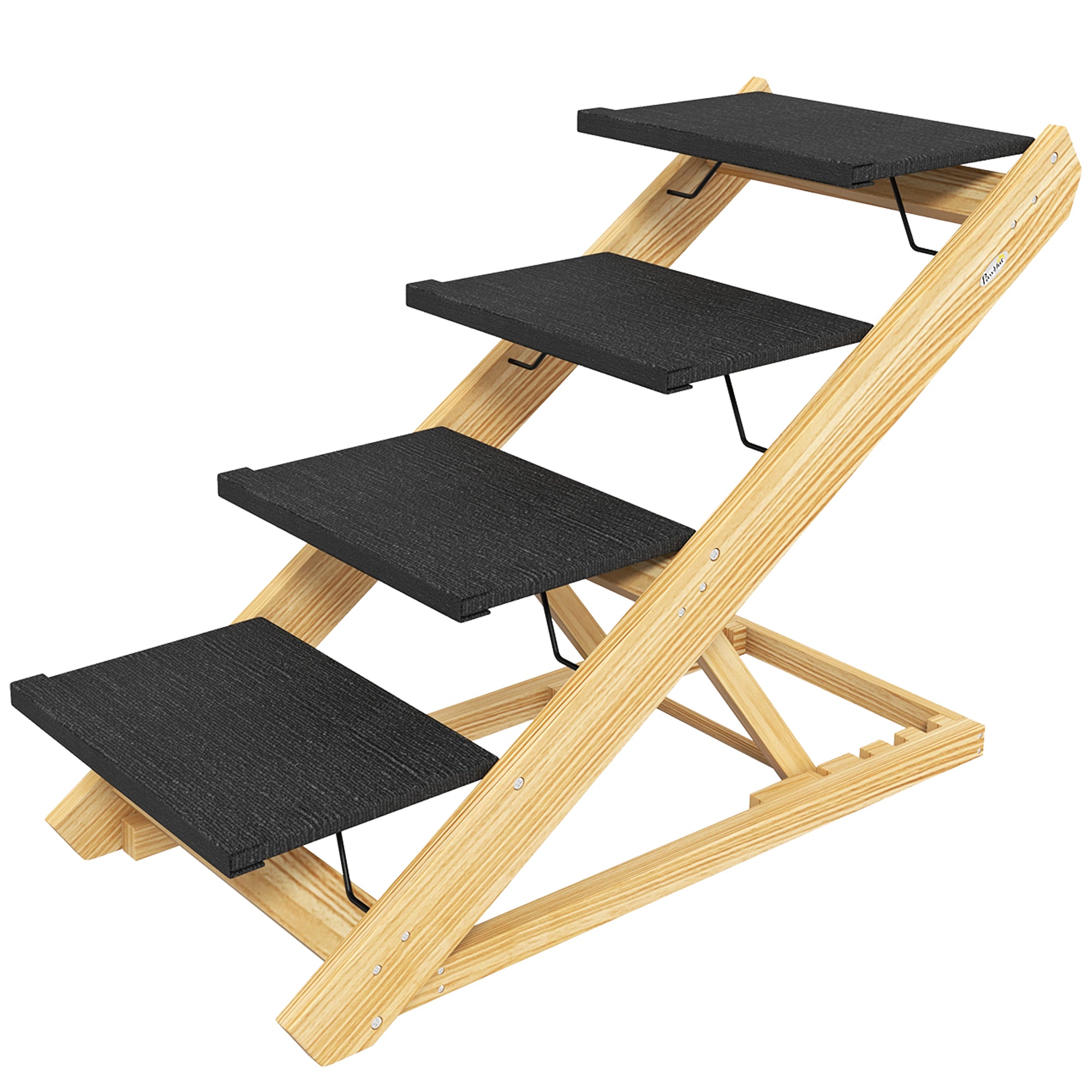 2 in 1 Dog Staircase 4 Step 62.5 cm Adjustable Height Pet Stairs Foldable Dog Ramp with Non-Slip Surface for Bed, Sofa, Large Dogs up to 40 kg, Cat, Natural Wood