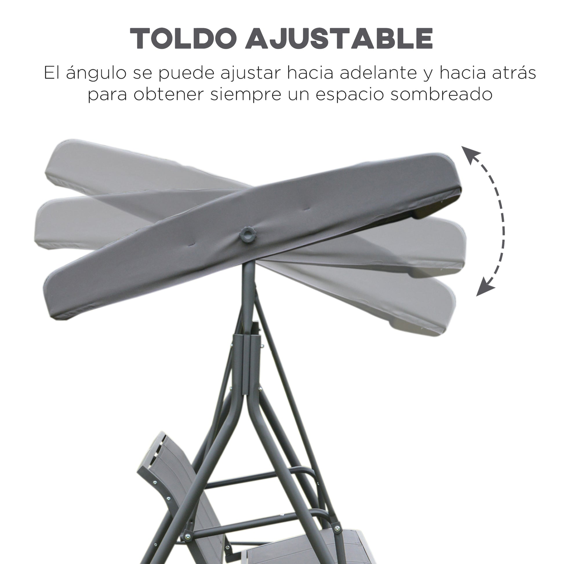3-Seater Garden Swing with Adjustable Sunshade Canopy Breathable Backrest and Steel Frame for Outdoor Terrace Balcony 175x118x159 cm Gray