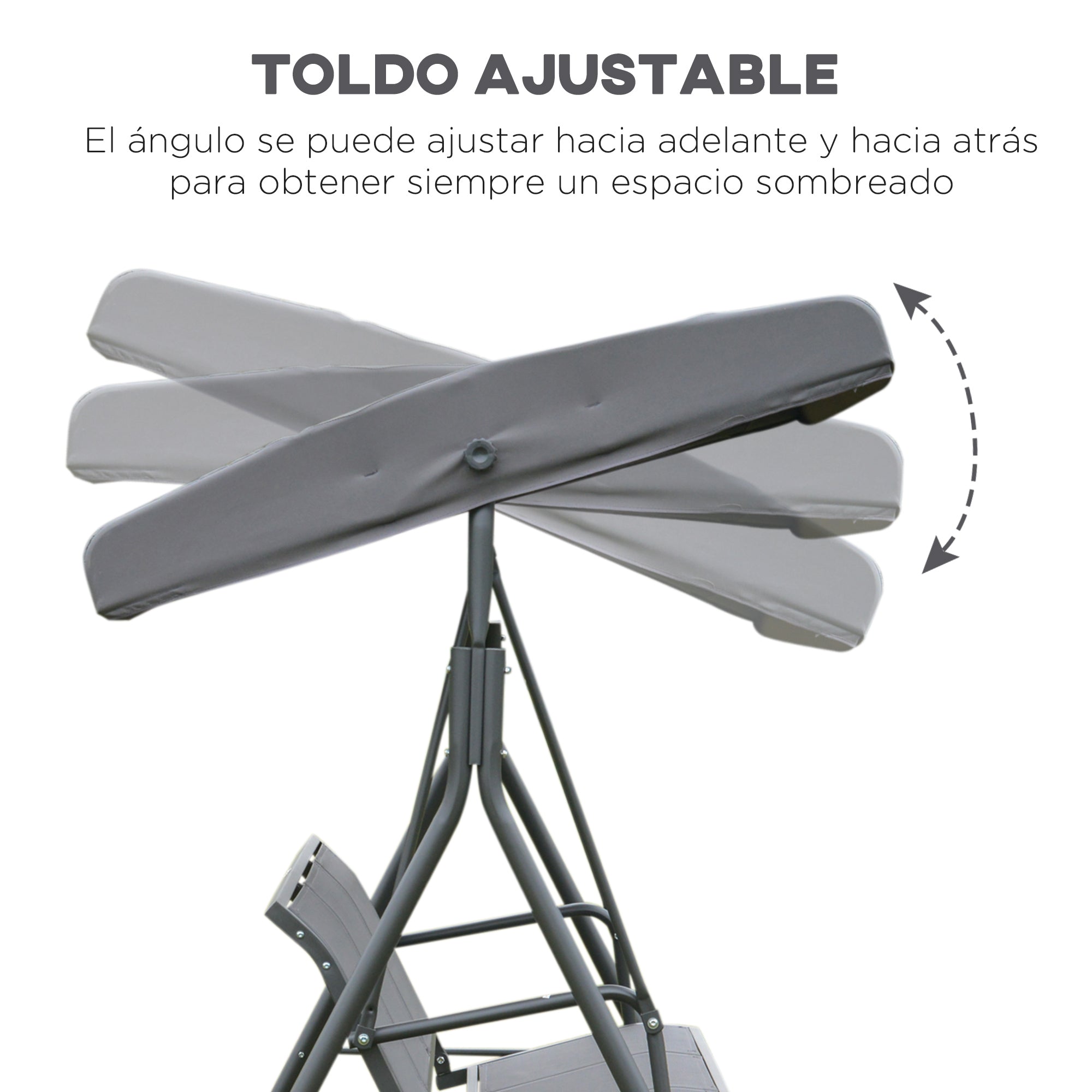 3-Seater Garden Swing with Adjustable Sunshade Canopy Breathable Backrest and Steel Frame for Outdoor Terrace Balcony 175x118x159 cm Gray