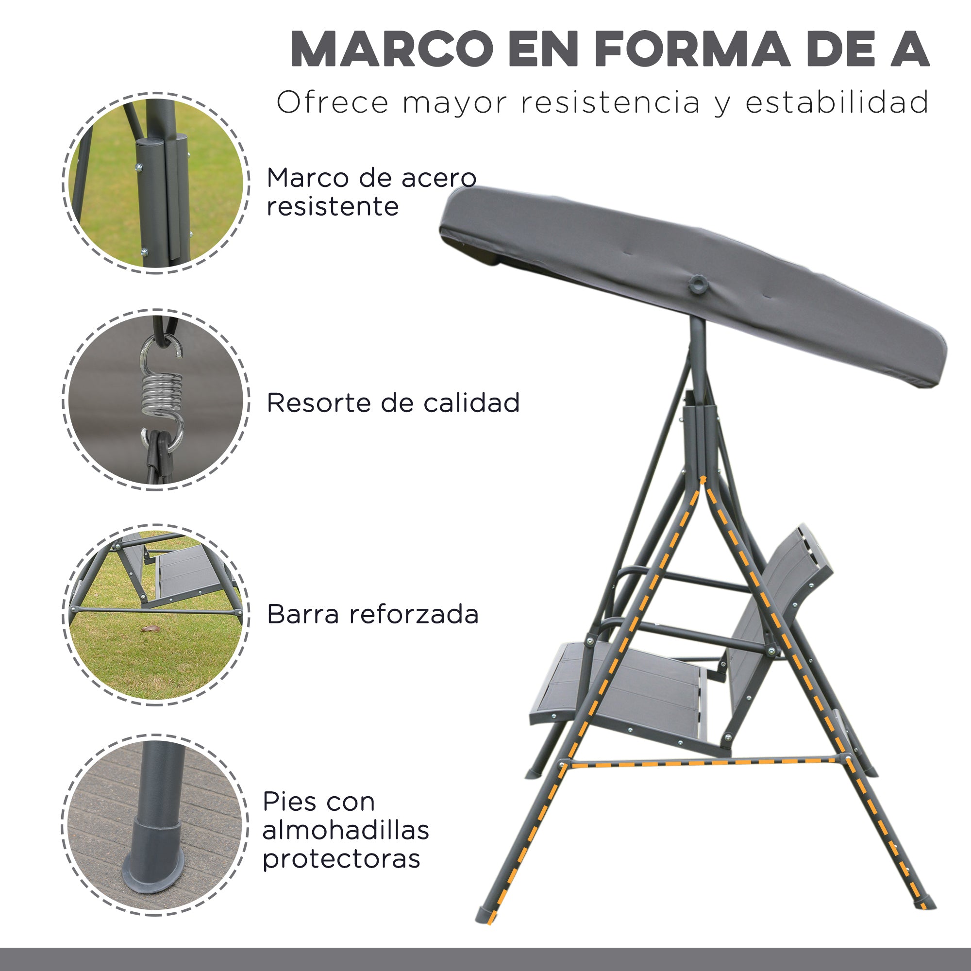 3-Seater Garden Swing with Adjustable Sunshade Canopy Breathable Backrest and Steel Frame for Outdoor Terrace Balcony 175x118x159 cm Gray