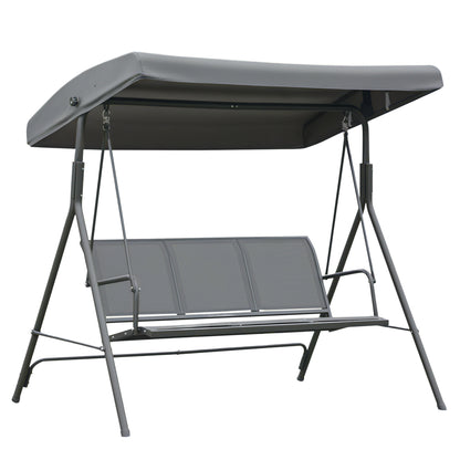 3-Seater Garden Swing with Adjustable Sunshade Canopy Breathable Backrest and Steel Frame for Outdoor Terrace Balcony 175x118x159 cm Gray