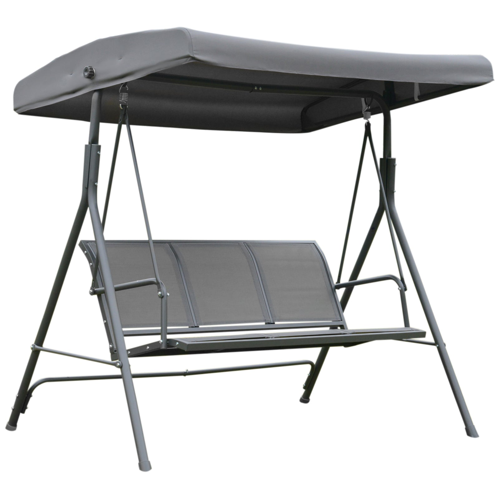 3-Seater Garden Swing with Adjustable Sunshade Canopy Breathable Backrest and Steel Frame for Outdoor Terrace Balcony 175x118x159 cm Gray