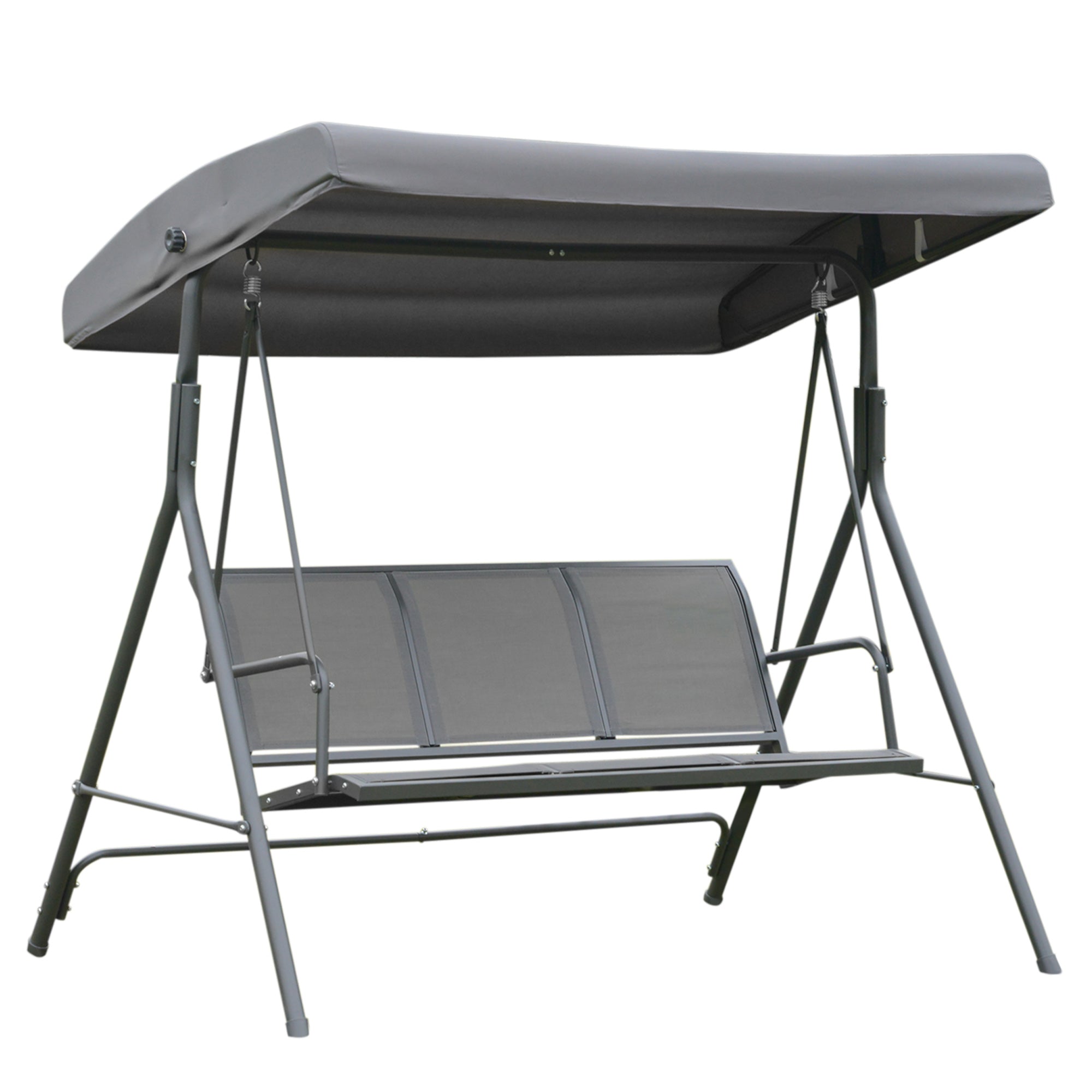 3-Seater Garden Swing with Adjustable Sunshade Canopy Breathable Backrest and Steel Frame for Outdoor Terrace Balcony 175x118x159 cm Gray