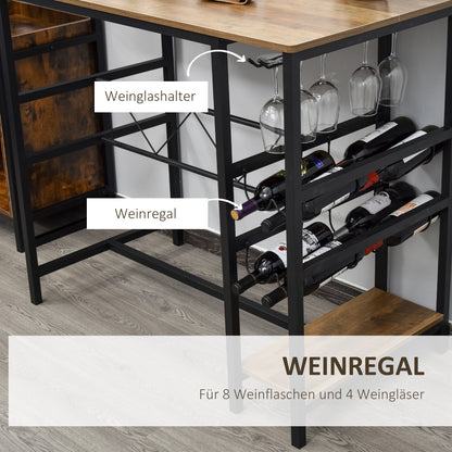 Bar Table Set, High Table with 2 Bar Stools, 3-Piece Table Set Kitchen Counter with Bottle Holder Particle Board, Steel, Natural+Black, 108 x 60x 95H cm