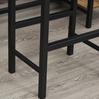 Bar Table Set, High Table with 2 Bar Stools, 3-Piece Table Set Kitchen Counter with Bottle Holder Particle Board, Steel, Natural+Black, 108 x 60x 95H cm