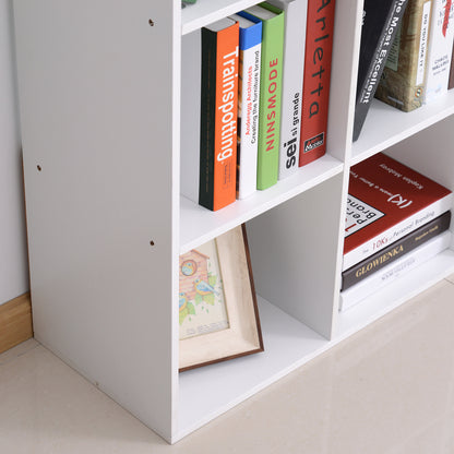 White Bookcase for Home and Office, Modern Design Shelf with 9 Compartments in Wood, 91x29.5x91cm