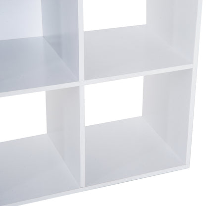 White Bookcase for Home and Office, Modern Design Shelf with 9 Compartments in Wood, 91x29.5x91cm