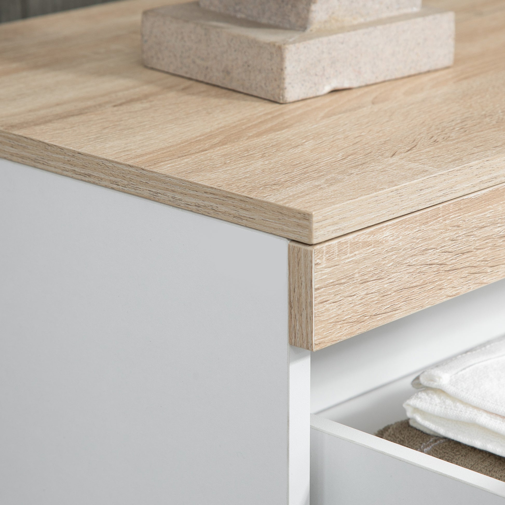 5-Drawer Wooden Chest of Drawers, Bedroom Chest of Drawers with Anti-Tip Device, 80x40x109 cm, White and Oak