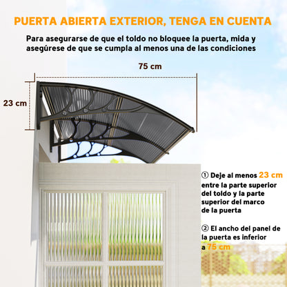 Exterior Awning for Doors and Windows 196x75 cm Canopy Protection against Sun and Rain with Polycarbonate Cover Black Aluminum Support