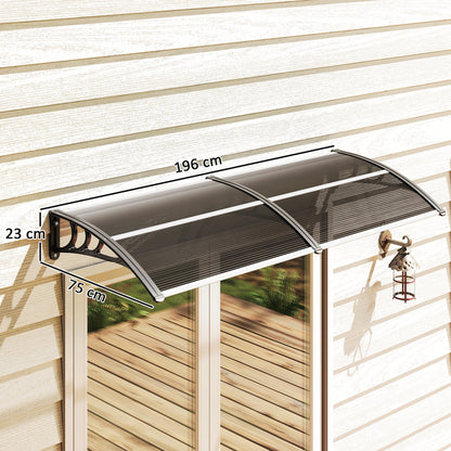 Exterior Awning for Doors and Windows 196x75 cm Canopy Protection against Sun and Rain with Polycarbonate Cover Black Aluminum Support
