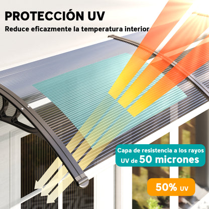 Exterior Awning for Doors and Windows 196x75 cm Canopy Protection against Sun and Rain with Polycarbonate Cover Black Aluminum Support