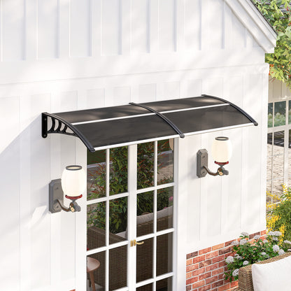 Exterior Awning for Doors and Windows 196x75 cm Canopy Protection against Sun and Rain with Polycarbonate Cover Black Aluminum Support