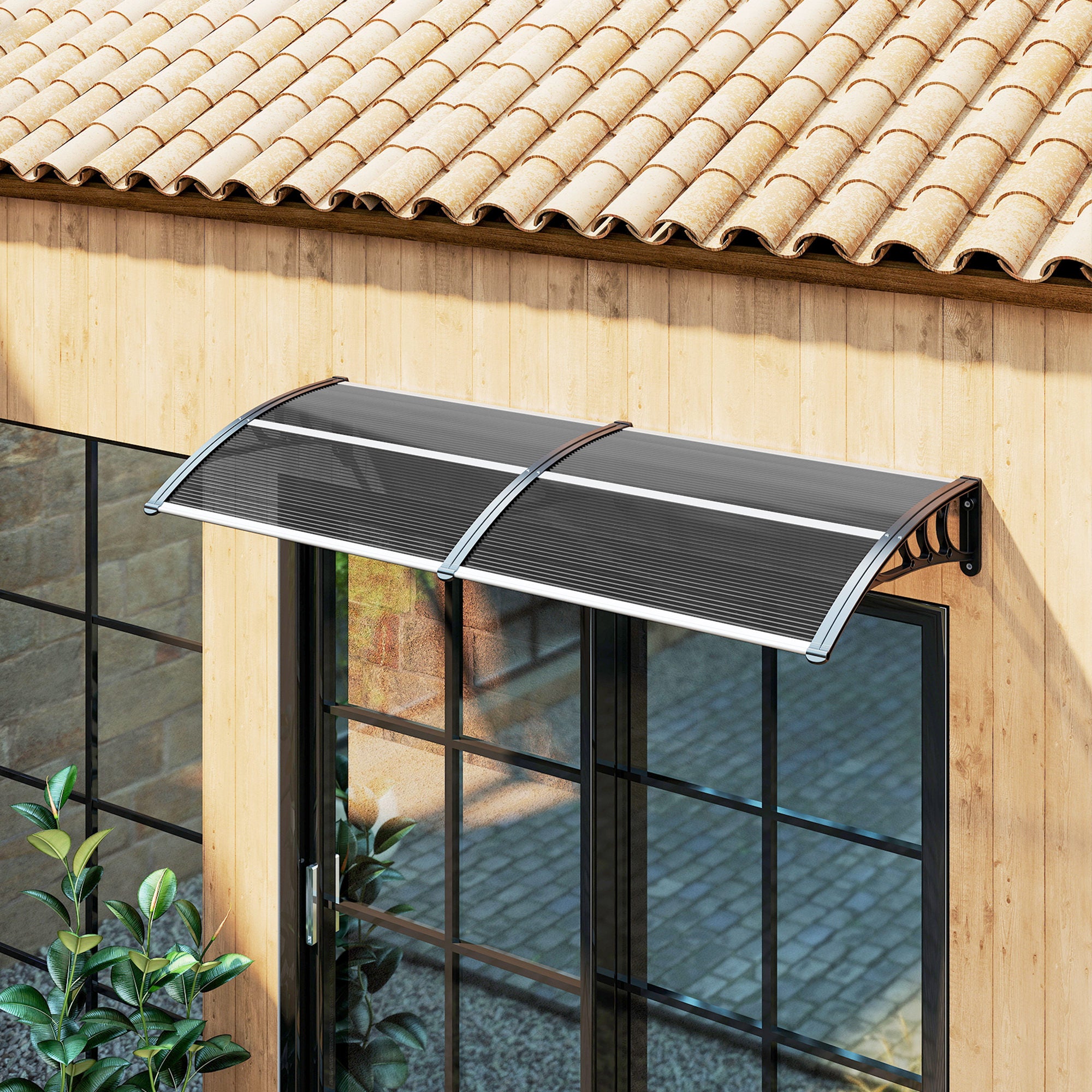 Exterior Awning for Doors and Windows 196x75 cm Canopy Protection against Sun and Rain with Polycarbonate Cover Black Aluminum Support