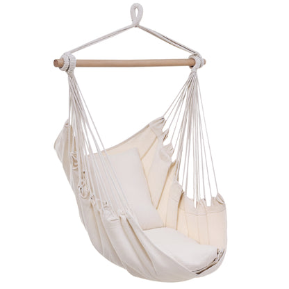 Outdoor Hanging Hammock Chair Swing with 2 Cushions, Cotton-Blend Fabric — Cream