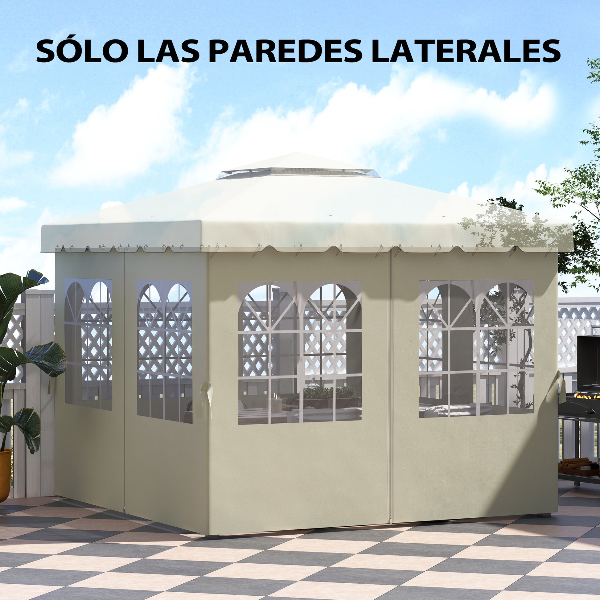 4 Side Walls for Gazebo 3x3m Canopy Walls with Hooks 8 Windows UV Protection Replacement Side for Outdoor Garden Party Cream