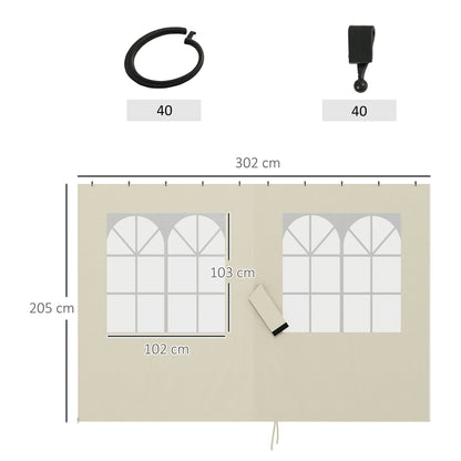 4 Side Walls for Gazebo 3x3m Canopy Walls with Hooks 8 Windows UV Protection Replacement Side for Outdoor Garden Party Cream