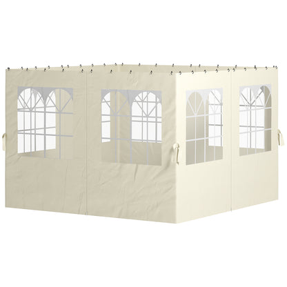 4 Side Walls for Gazebo 3x3m Canopy Walls with Hooks 8 Windows UV Protection Replacement Side for Outdoor Garden Party Cream
