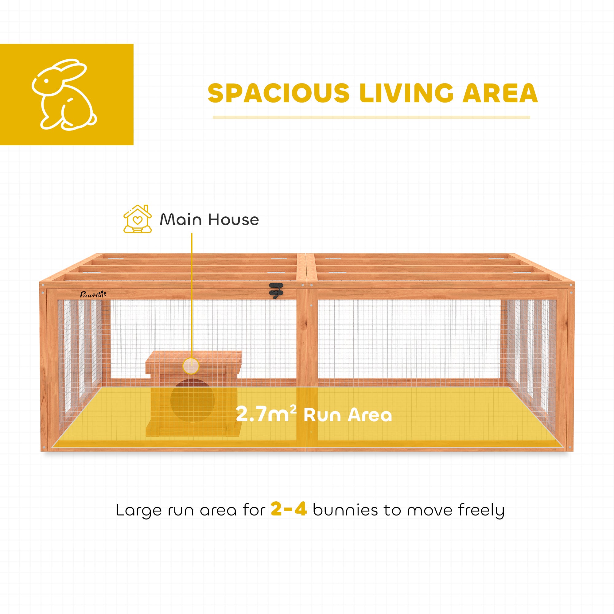 Wooden Rabbit Hutch & Run with Shelter, 71 x 59 x 19 in, 2 Doors — Orange