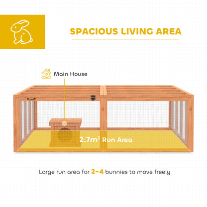 Wooden Rabbit Hutch & Run with Shelter, 71 x 59 x 19 in, 2 Doors — Orange