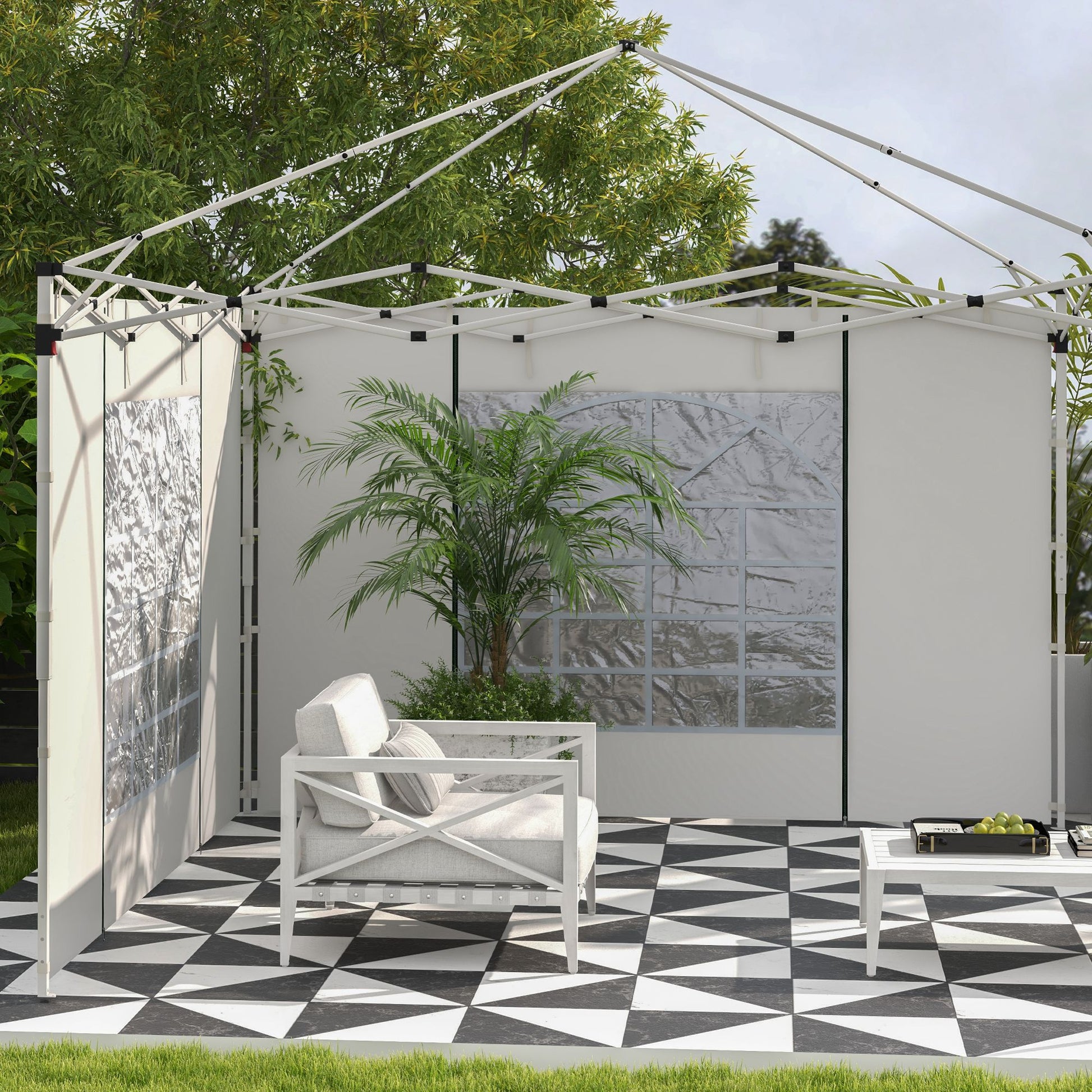 2-Piece Side Panels for Gazebo 3x3 / 3x6m, Side Wall with Window and Velcro, Waterproof Oxford Fabric Side Walls, as Wind and Privacy Protection for Party Tent, White