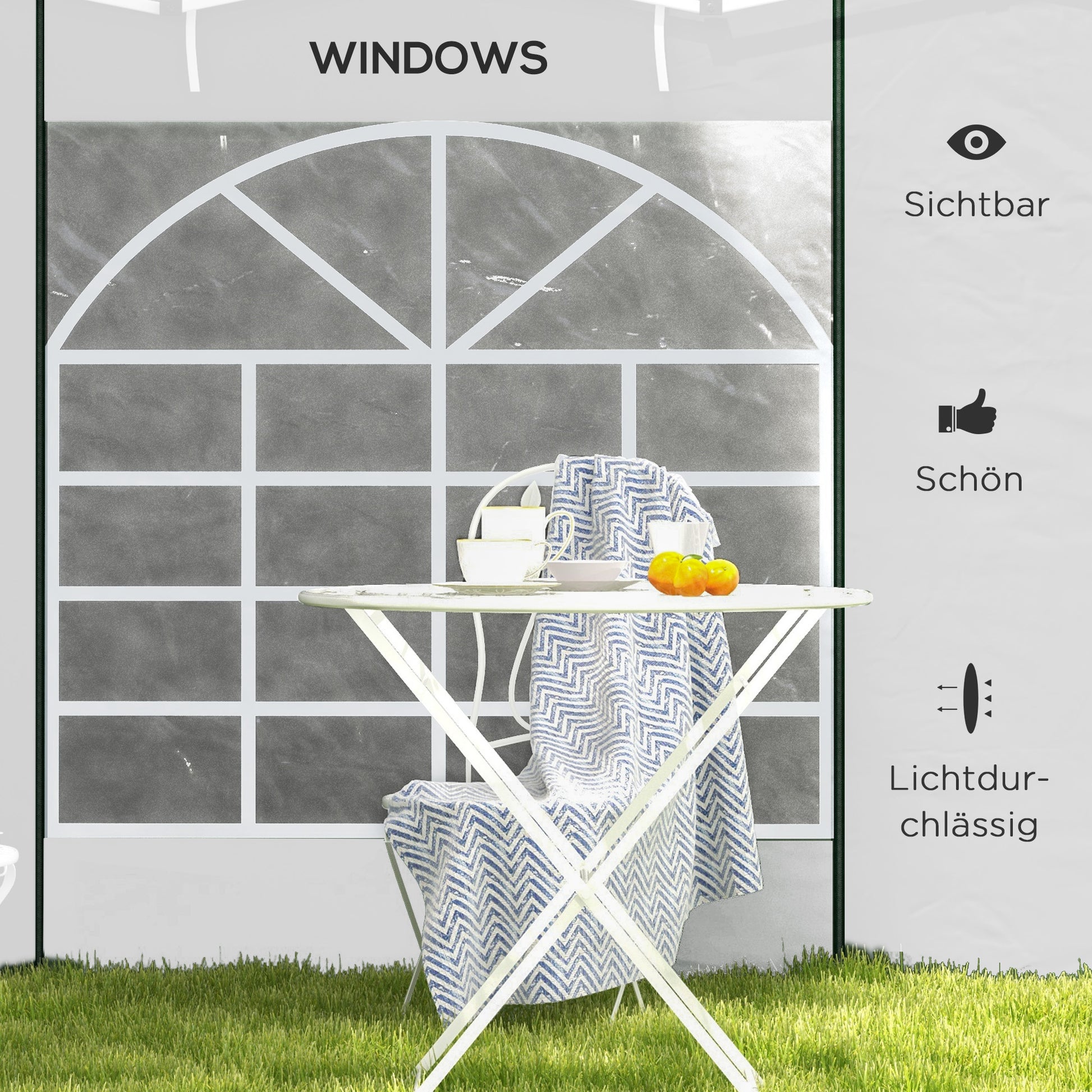 2-Piece Side Panels for Gazebo 3x3 / 3x6m, Side Wall with Window and Velcro, Waterproof Oxford Fabric Side Walls, as Wind and Privacy Protection for Party Tent, White