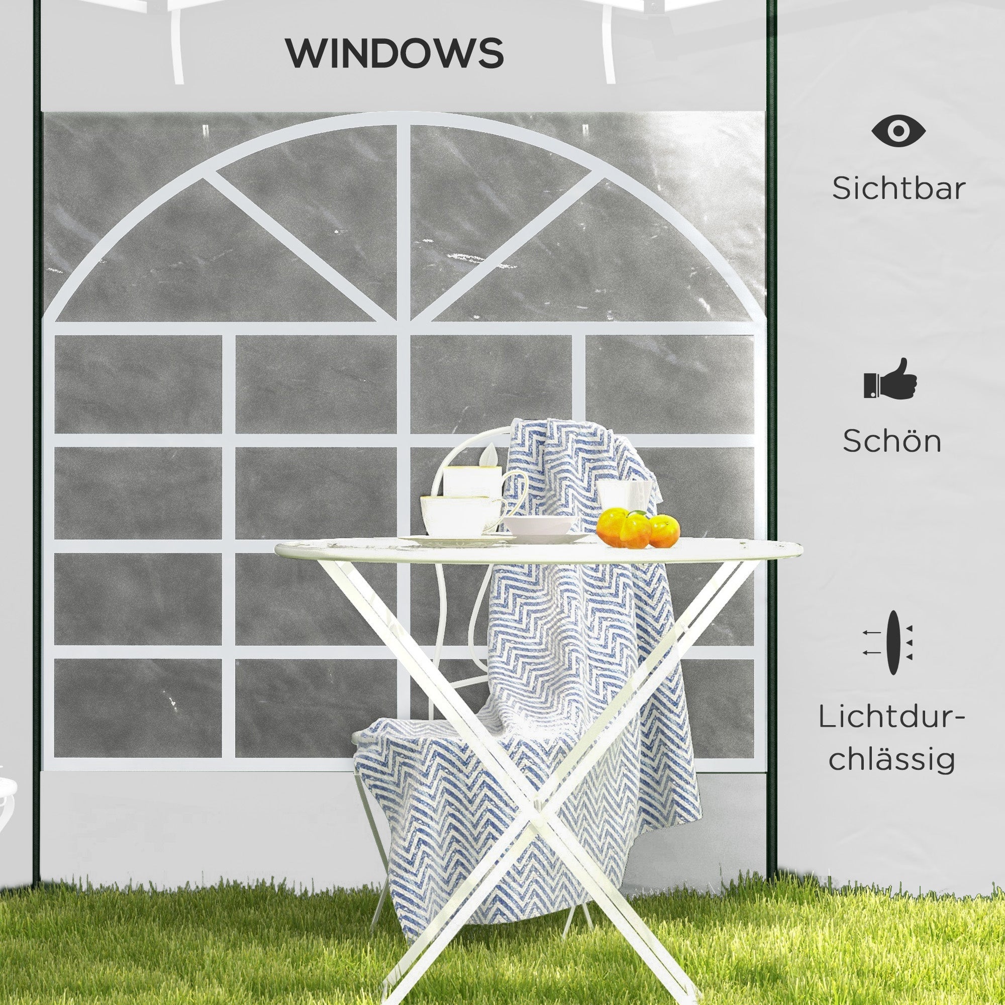 2-Piece Side Panels for Gazebo 3x3 / 3x6m, Side Wall with Window and Velcro, Waterproof Oxford Fabric Side Walls, as Wind and Privacy Protection for Party Tent, White