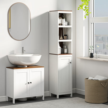 Under Sink Bathroom Cabinet Wooden Vanity Unit with 2 Doors and Adjustable Shelf Modern 60x30x60 cm White