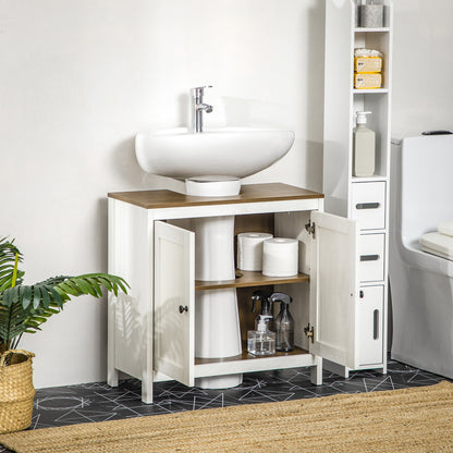 Under Sink Bathroom Cabinet Wooden Vanity Unit with 2 Doors and Adjustable Shelf Modern 60x30x60 cm White