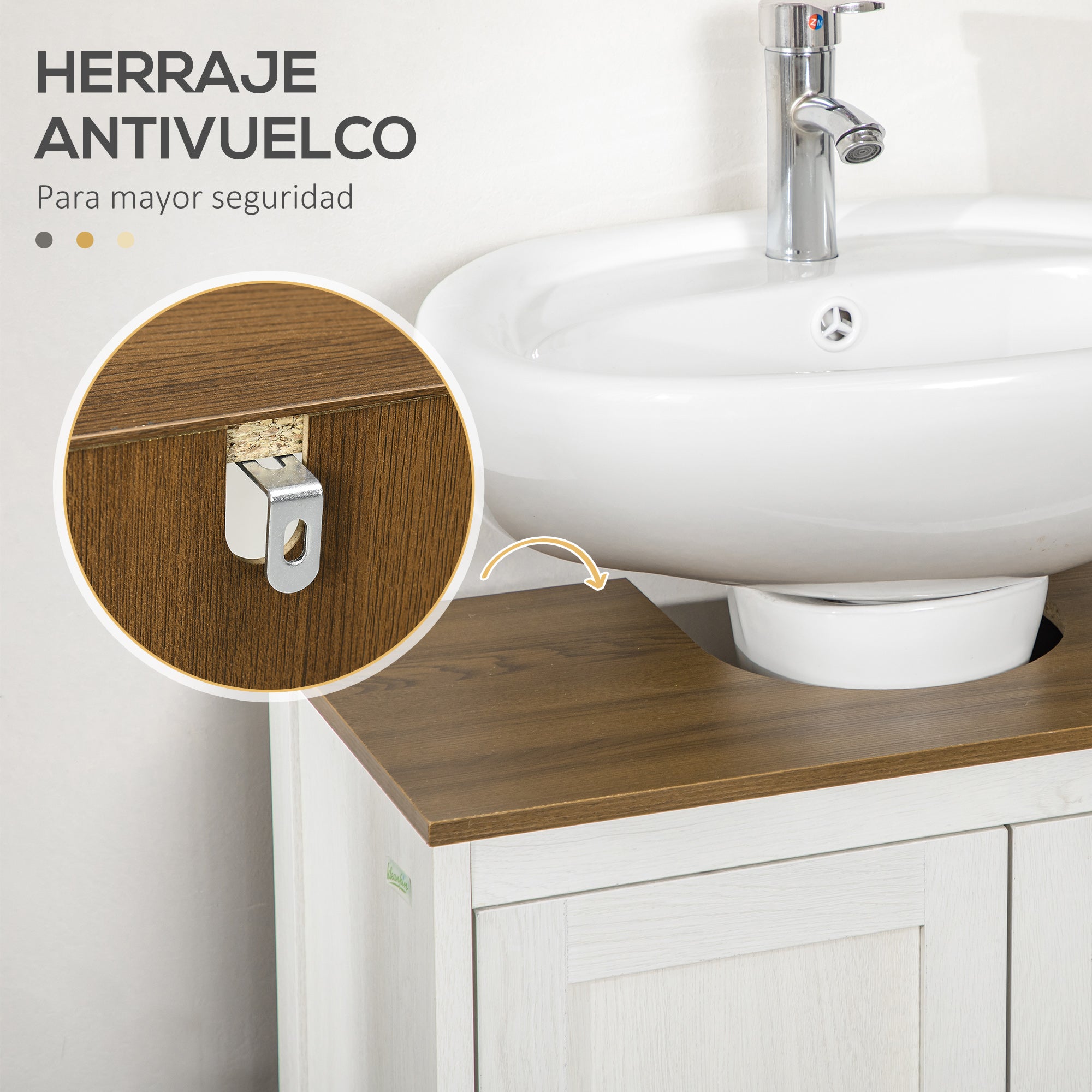 Under Sink Bathroom Cabinet Wooden Vanity Unit with 2 Doors and Adjustable Shelf Modern 60x30x60 cm White