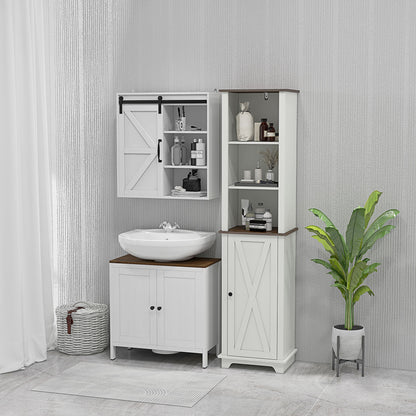 Under Sink Bathroom Cabinet Wooden Vanity Unit with 2 Doors and Adjustable Shelf Modern 60x30x60 cm White