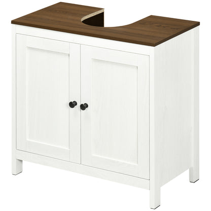 Under Sink Bathroom Cabinet Wooden Vanity Unit with 2 Doors and Adjustable Shelf Modern 60x30x60 cm White