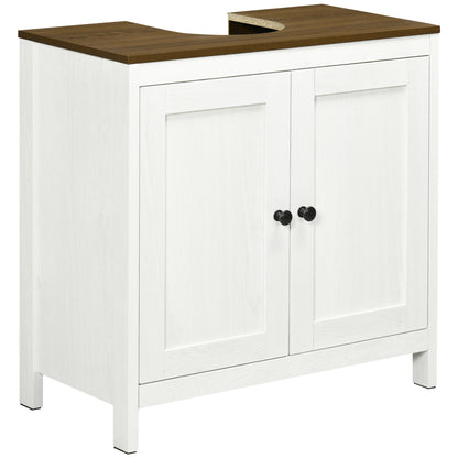 Under Sink Bathroom Cabinet Wooden Vanity Unit with 2 Doors and Adjustable Shelf Modern 60x30x60 cm White