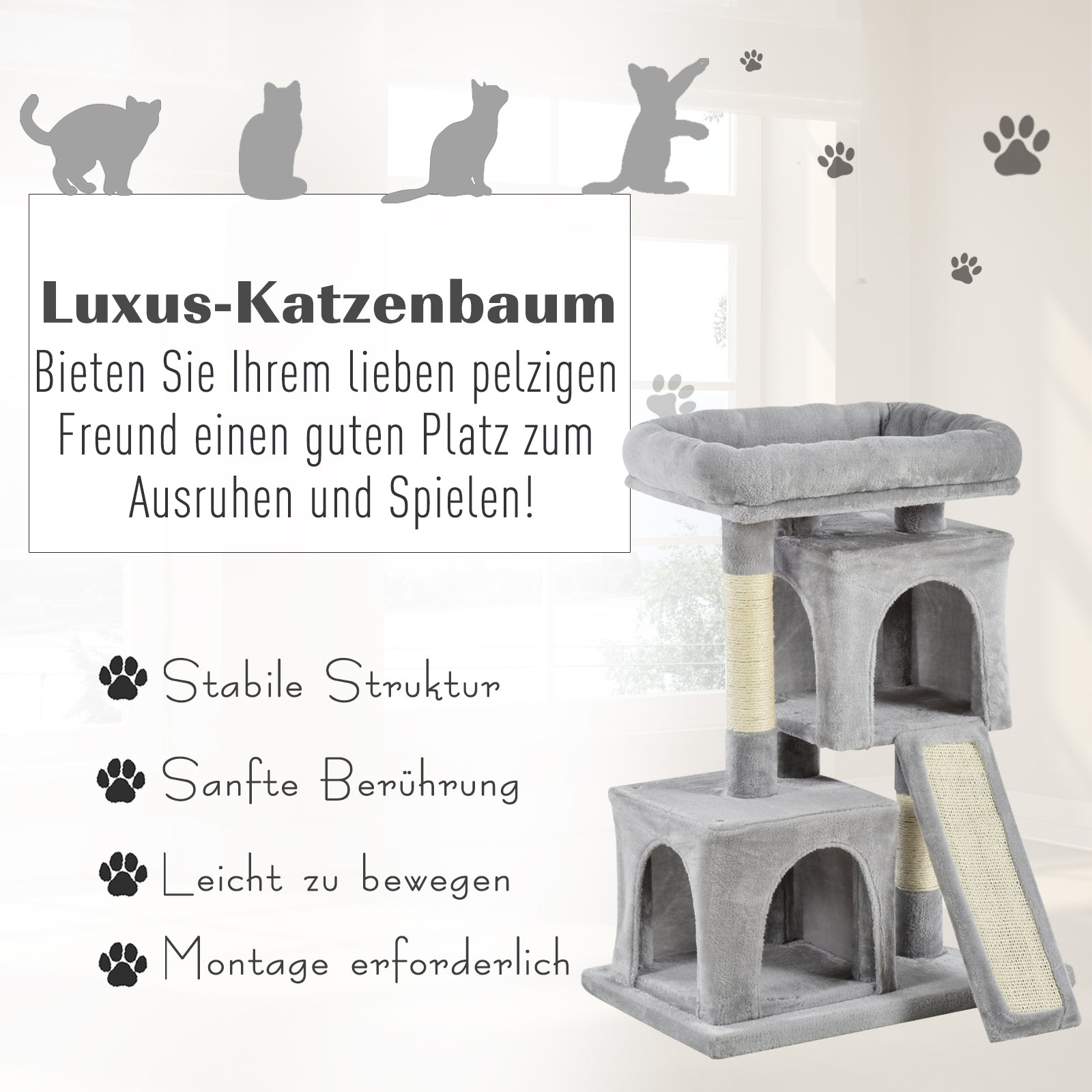 Cat Tree 83 cm Small Cat Scratching Post with Sisal Columns, Cat Scratching Tree, Cat Climbing Tree, Cat Tree, Cat Furniture Play Tree for Small Cats, Light Gray