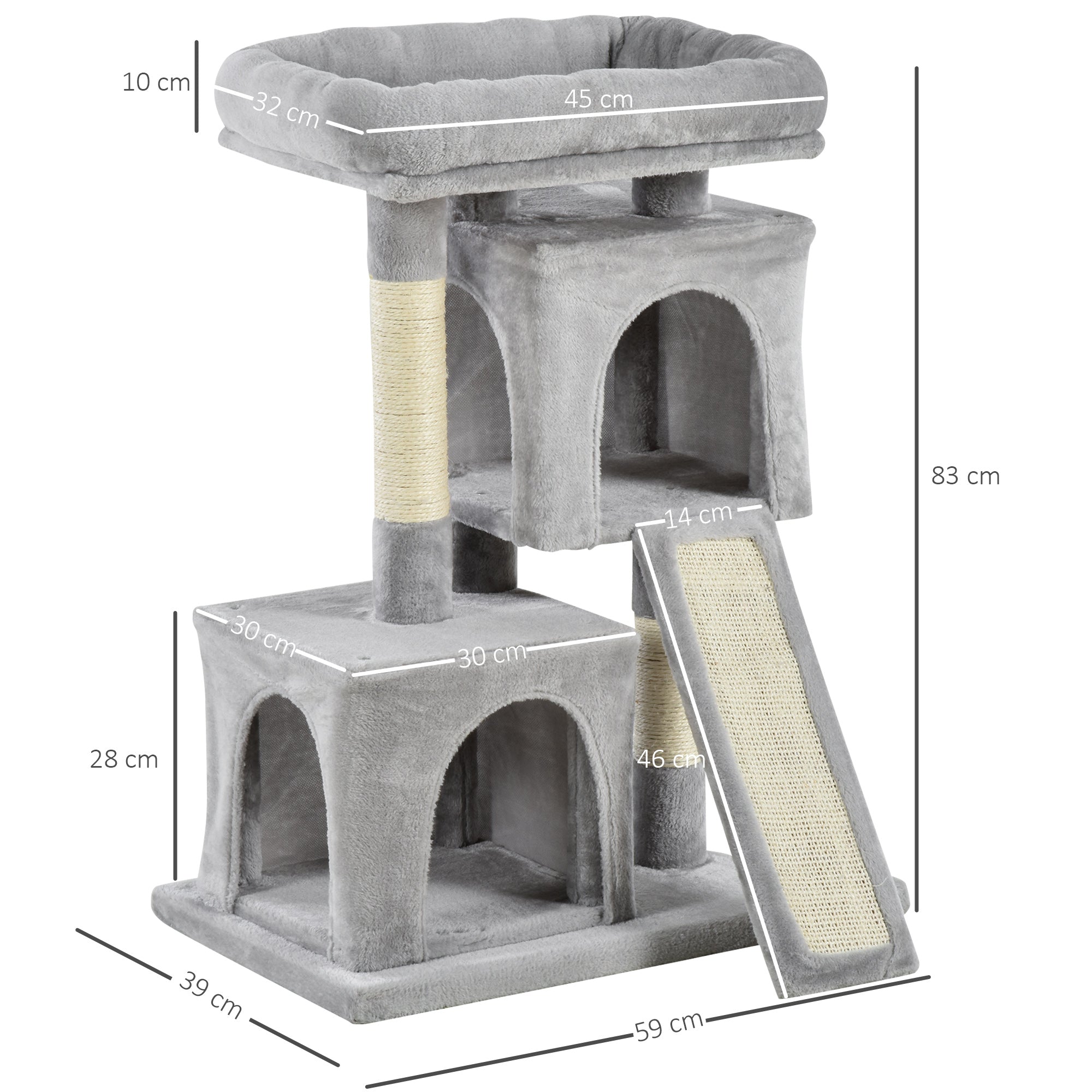 Cat Tree 83 cm Small Cat Scratching Post with Sisal Columns, Cat Scratching Tree, Cat Climbing Tree, Cat Tree, Cat Furniture Play Tree for Small Cats, Light Gray