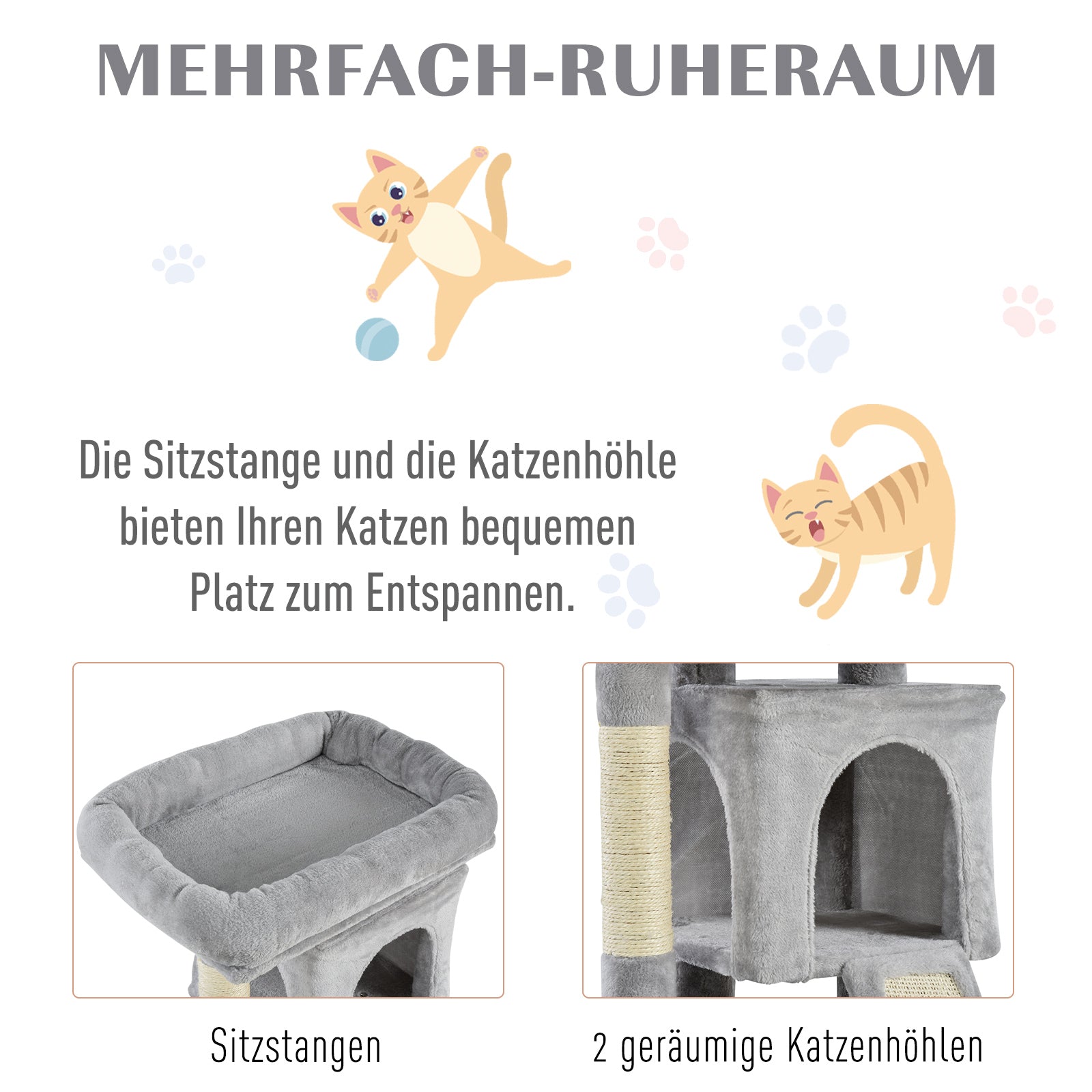 Cat Tree 83 cm Small Cat Scratching Post with Sisal Columns, Cat Scratching Tree, Cat Climbing Tree, Cat Tree, Cat Furniture Play Tree for Small Cats, Light Gray
