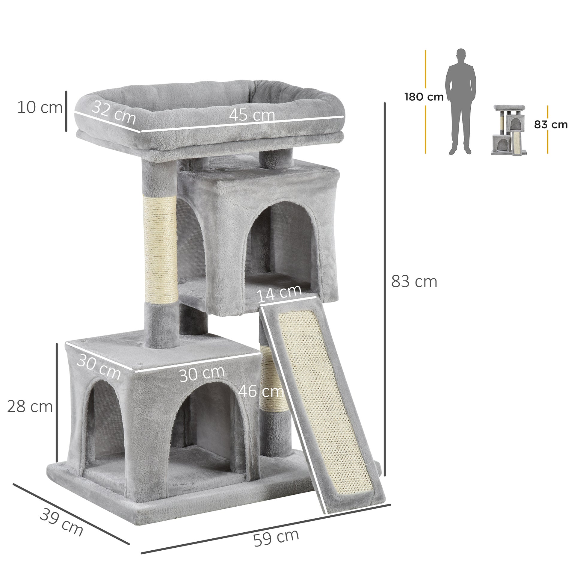 Cat Tree 83 cm Small Cat Scratching Post with Sisal Columns, Cat Scratching Tree, Cat Climbing Tree, Cat Tree, Cat Furniture Play Tree for Small Cats, Light Gray