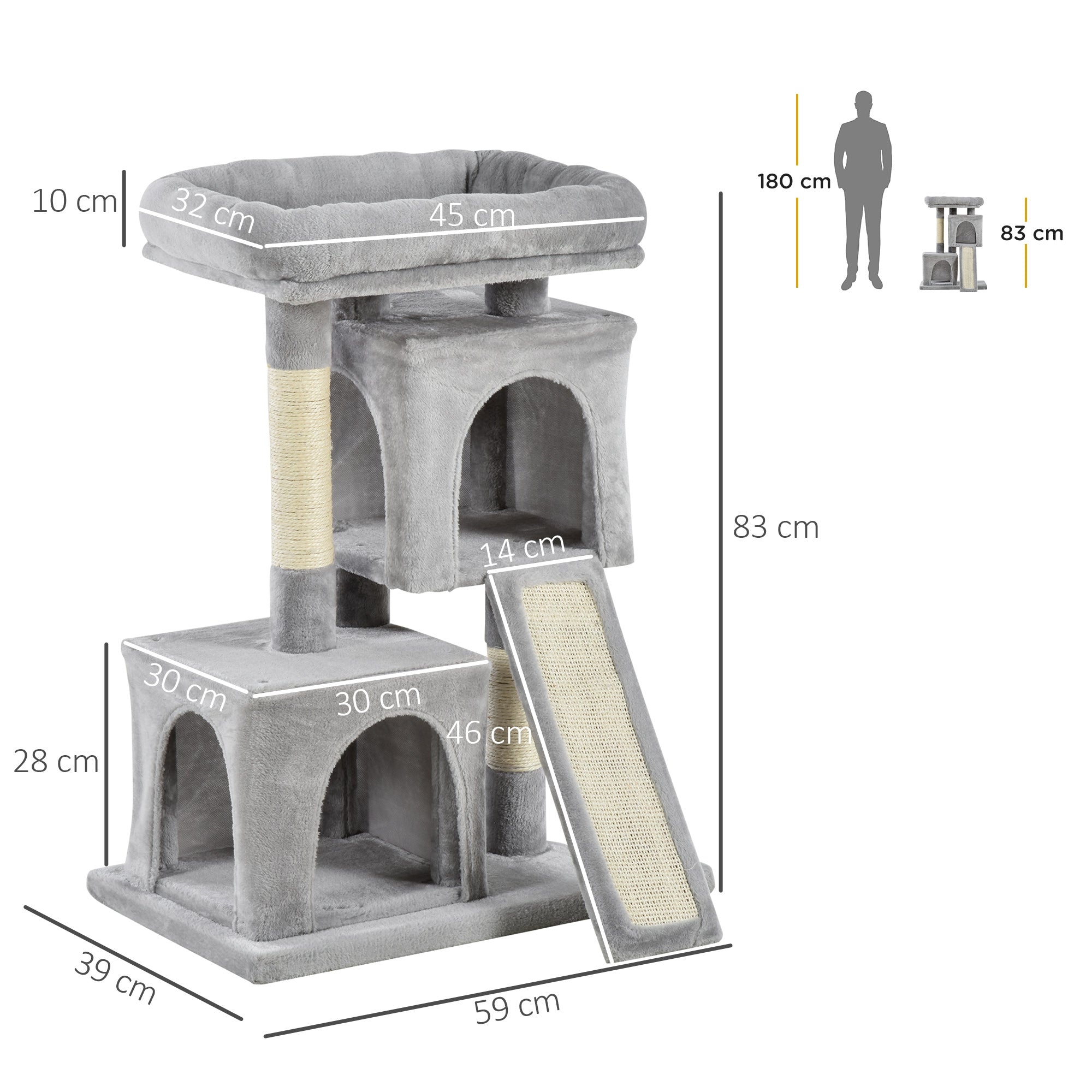 Cat Tree 83 cm Small Cat Scratching Post with Sisal Columns, Cat Scratching Tree, Cat Climbing Tree, Cat Tree, Cat Furniture Play Tree for Small Cats, Light Gray