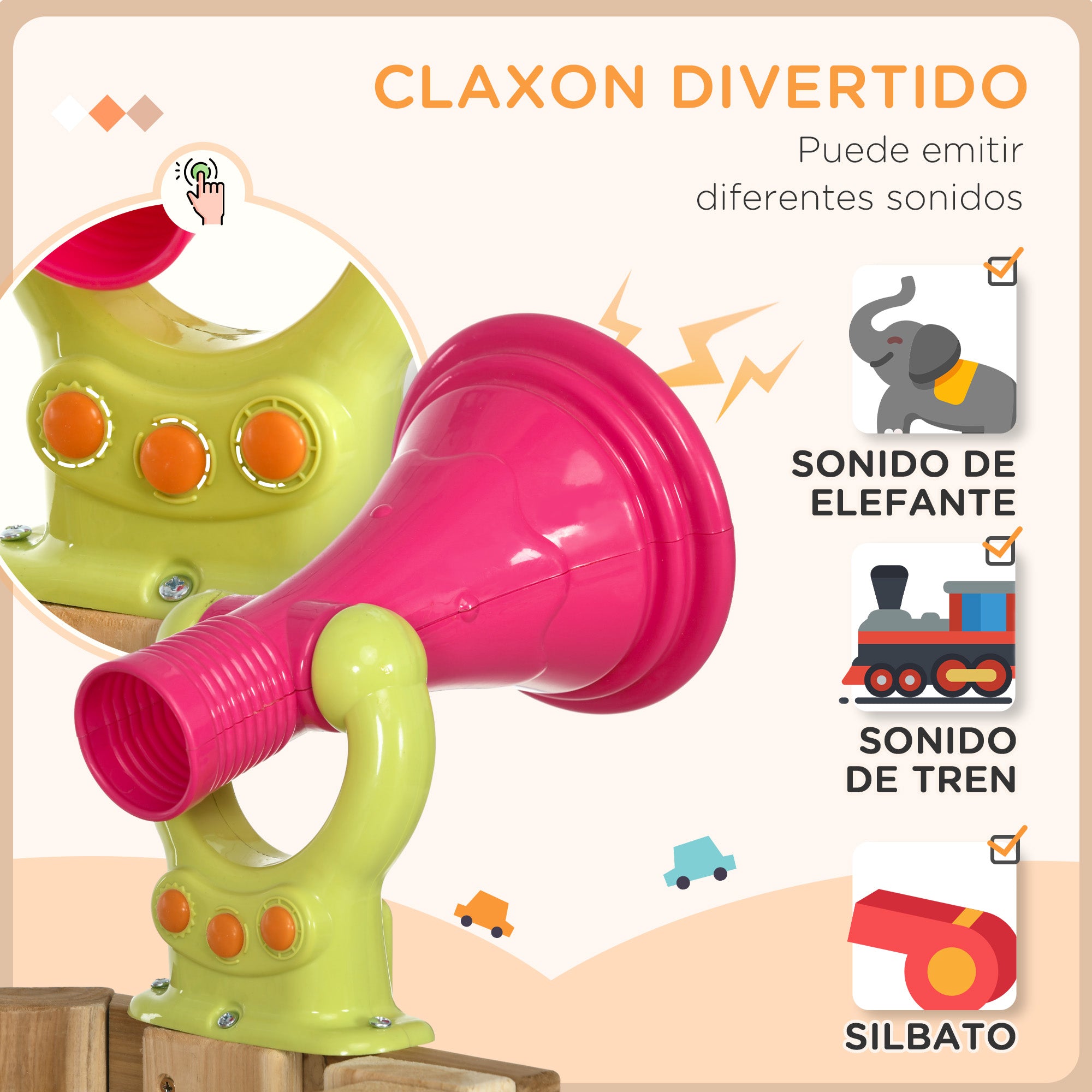 4-in-1 Wooden Swing and Slide Set for Kids aged 18-48 Months Playground with Swing Slide Steering Wheel Horn Phone for Yard Lawn 170x200x118 cm Red and Natural