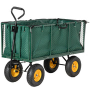 Garden Cart 342L with Foldable Sides Handle and 4 Wheels, 138x57x84cm, Green