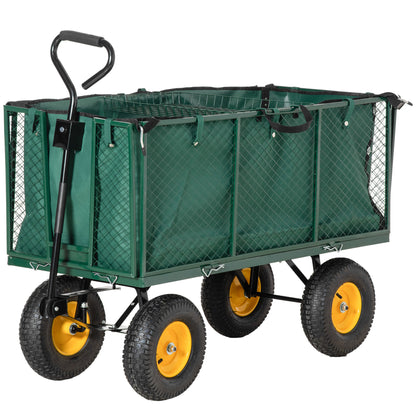 Garden Cart 342L with Foldable Sides Handle and 4 Wheels, 138x57x84cm, Green