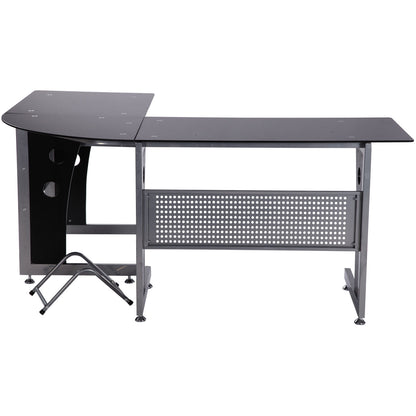 Computer Desk Corner Desk Office Desk PC Desk with Black Safety Glass L-shaped 164x139x75 cm