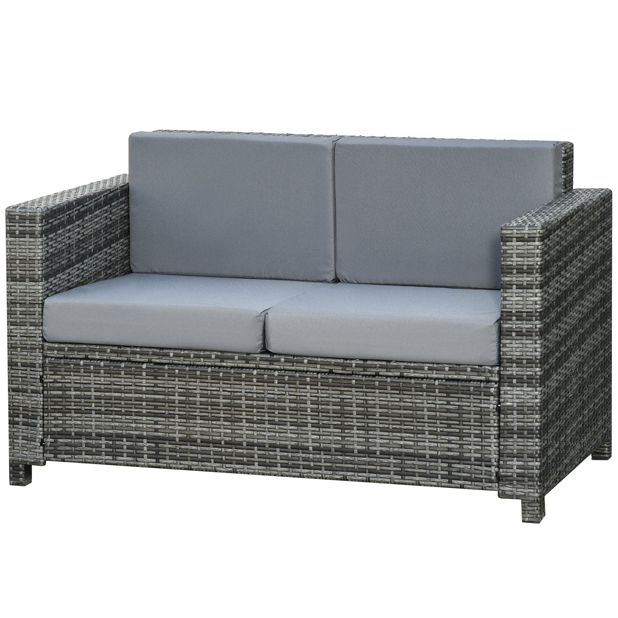 Poly-Rattan Sofa with Cushions 2-Seater Garden Lounge Sofa Metal Polyester Gray 130 x 70 x 80 cm