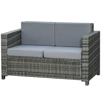 Poly-Rattan Sofa with Cushions 2-Seater Garden Lounge Sofa Metal Polyester Gray 130 x 70 x 80 cm