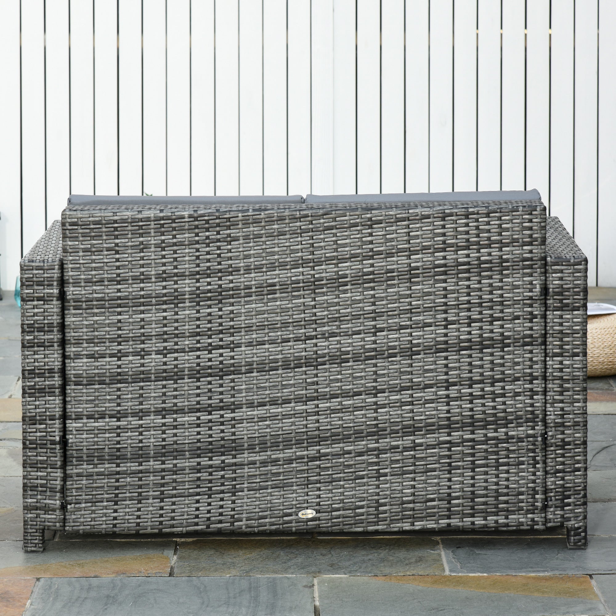 Poly-Rattan Sofa with Cushions 2-Seater Garden Lounge Sofa Metal Polyester Gray 130 x 70 x 80 cm