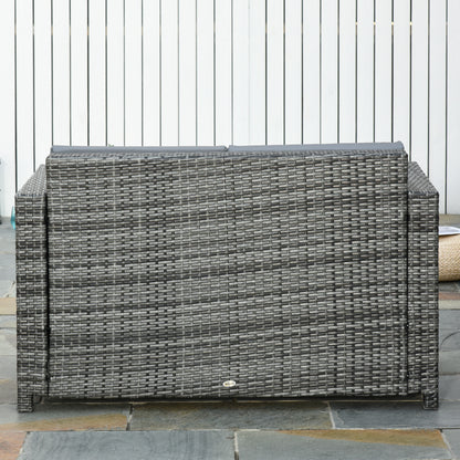 Poly-Rattan Sofa with Cushions 2-Seater Garden Lounge Sofa Metal Polyester Gray 130 x 70 x 80 cm
