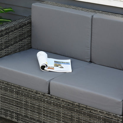 Poly-Rattan Sofa with Cushions 2-Seater Garden Lounge Sofa Metal Polyester Gray 130 x 70 x 80 cm