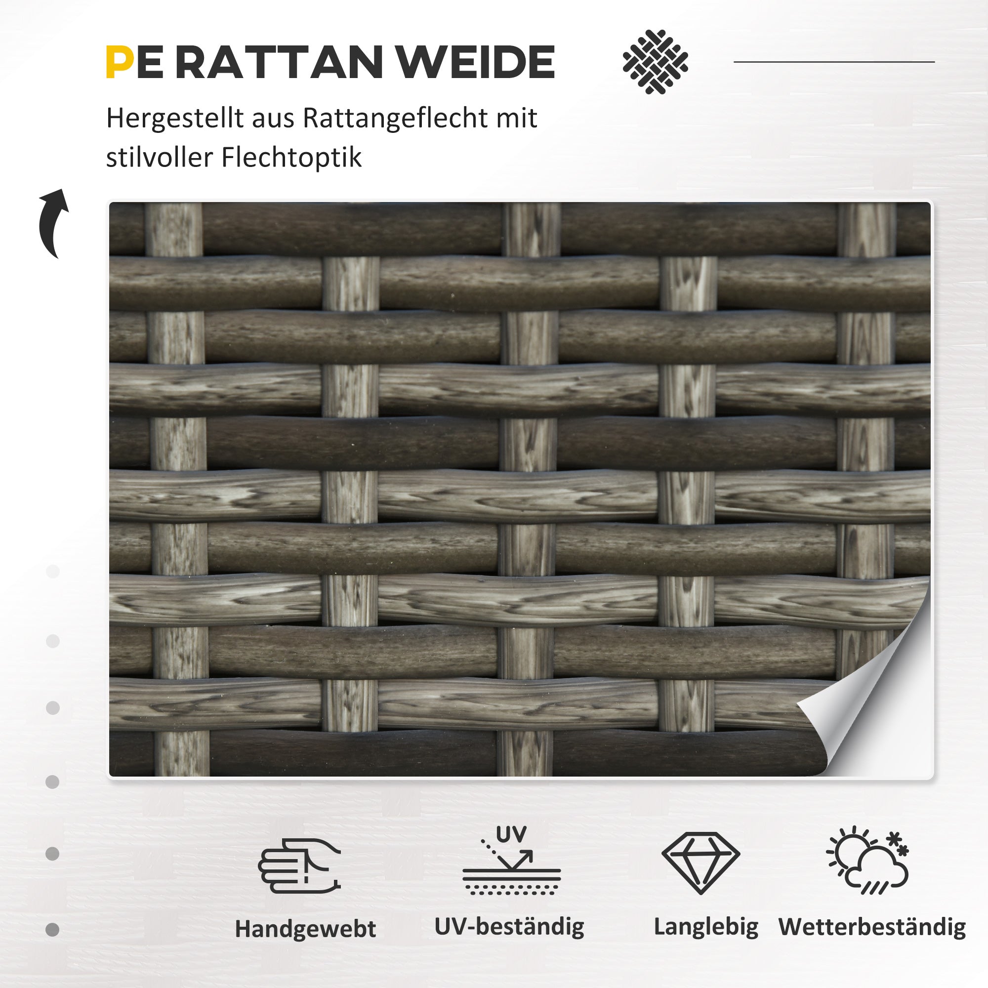 Poly-Rattan Sofa with Cushions 2-Seater Garden Lounge Sofa Metal Polyester Gray 130 x 70 x 80 cm