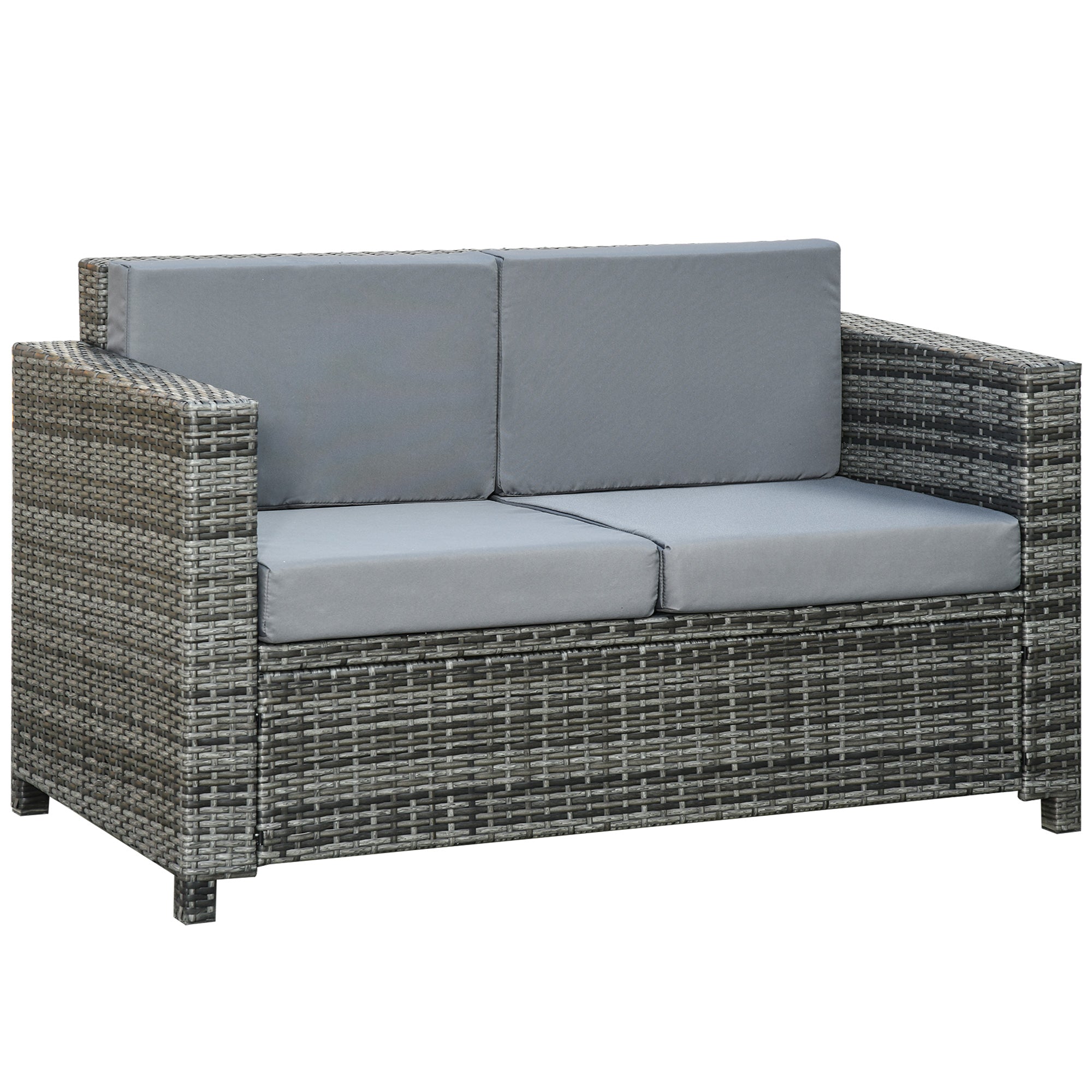 Poly-Rattan Sofa with Cushions 2-Seater Garden Lounge Sofa Metal Polyester Gray 130 x 70 x 80 cm