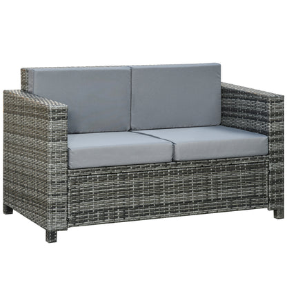 Poly-Rattan Sofa with Cushions 2-Seater Garden Lounge Sofa Metal Polyester Gray 130 x 70 x 80 cm